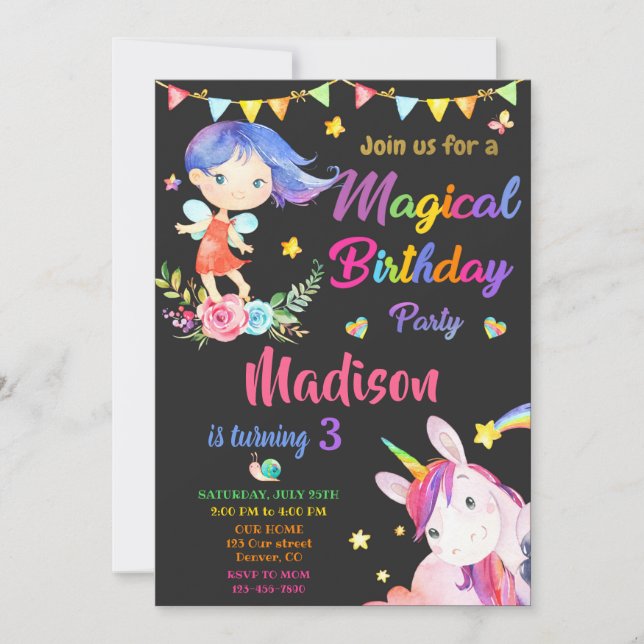 Mejeriet och Unicorn-födelsedagsinbjudan Magic par Inbjudningar (Framsida)