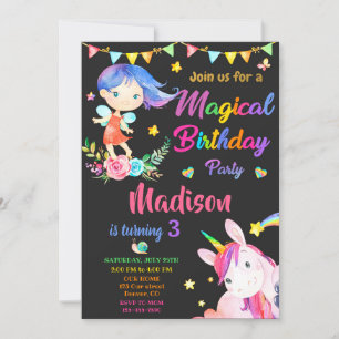 Mejeriet och Unicorn-födelsedagsinbjudan Magic par Inbjudningar