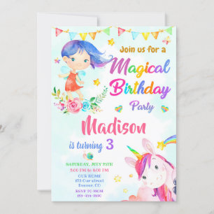 Mejeriet och Unicorn-födelsedagsinbjudan Magic par Inbjudningar