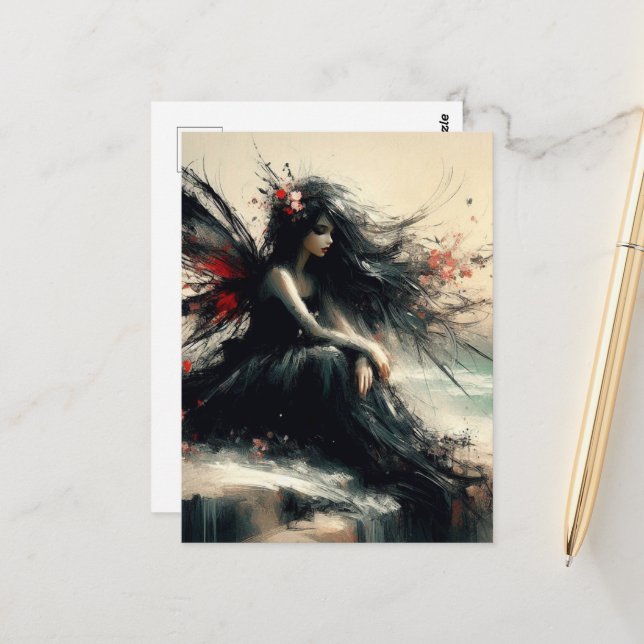 Mejeriet på en saudisk klippning i svart klänning vykort (Fram/Back In Situ)