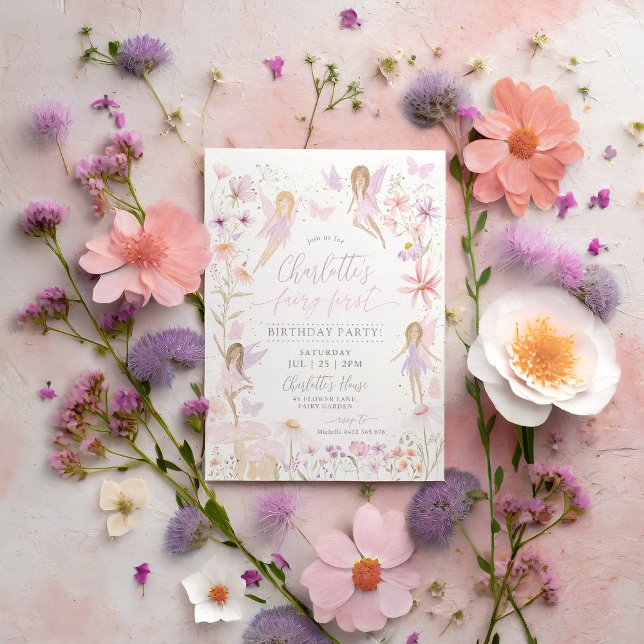 Mejeriinbjudan första födelsedag Fairy First Party Inbjudningar (Fairy First Birthday Invitation | Fairy Themed 1st Birthday Party)