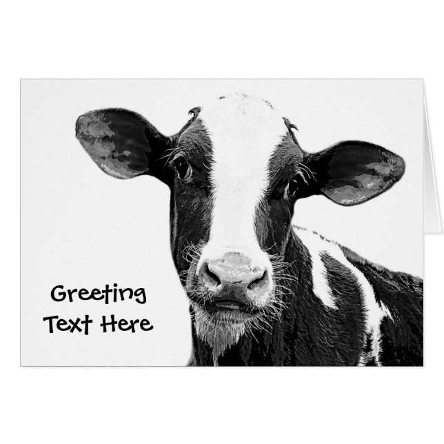 Mejeriko - svartvit mejerikalv hälsningskort (Framsidan Horizontal)