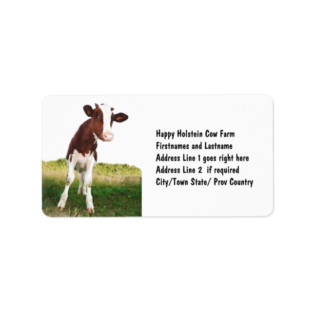 Mejerikor - målade bruna och vita Holstein Adressetikett (Framsidan)