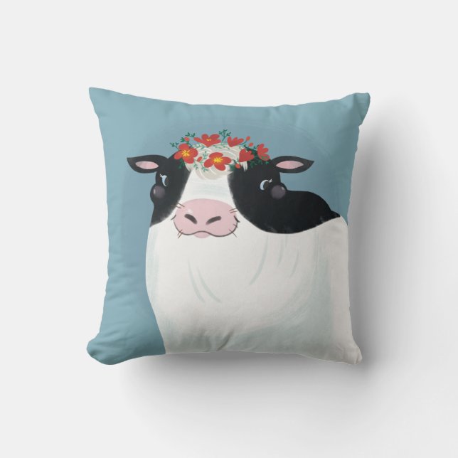 Mejerikor och rödblommor Krona Kudde (Framsida)