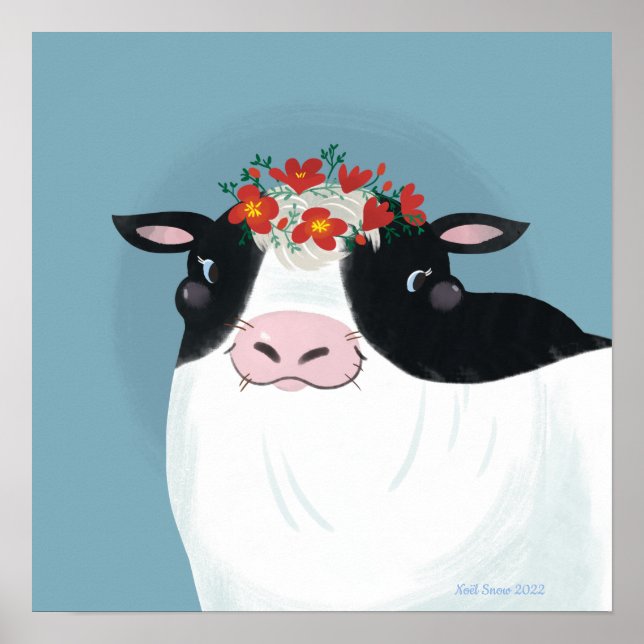 Mejerikor och rödblommor Krona Poster (Framsidan)