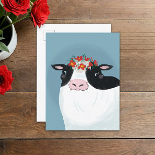 Mejerikor och rödblommor Krona Vykort
