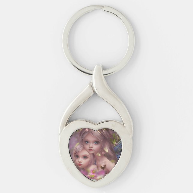 Mejerimästare bland blommorna i skogen twisted heart silverfärgad nyckelring (Framsidan)