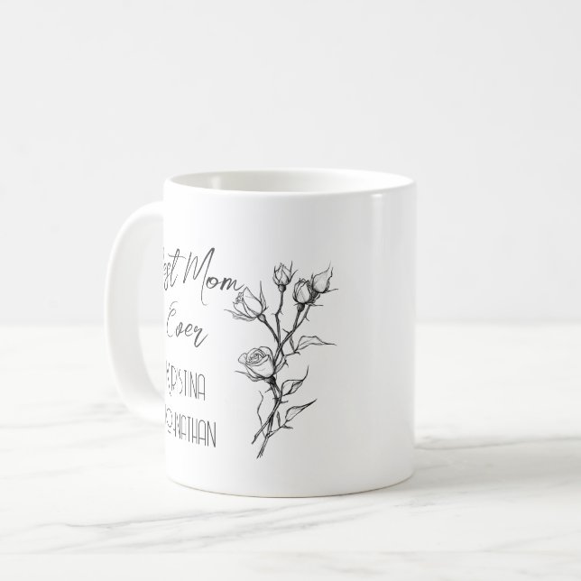 Mejerisaga ro svart och vit mors dag kaffemugg (Framsida vänster)