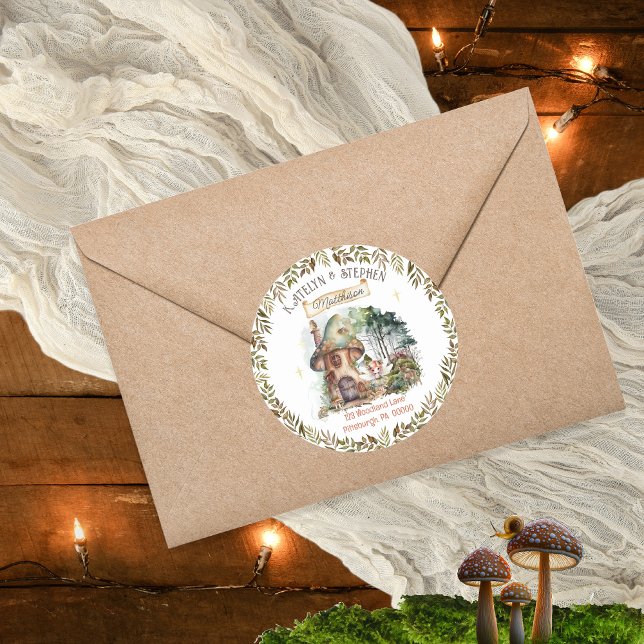 Mejeriskog Animals Mushroom Returadress Runt Klistermärke (Fairy First Woodland Animals Mushrooms Girl's 1st Birthday Party Round Return Address Envelope Seal.)