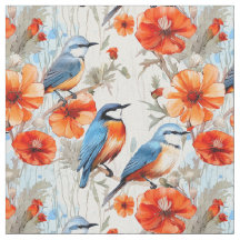 Mejerivat och orange av vallmoblommor med fåglar