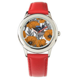 Mejerivat och orange vallmoblommor 2 armbandsur