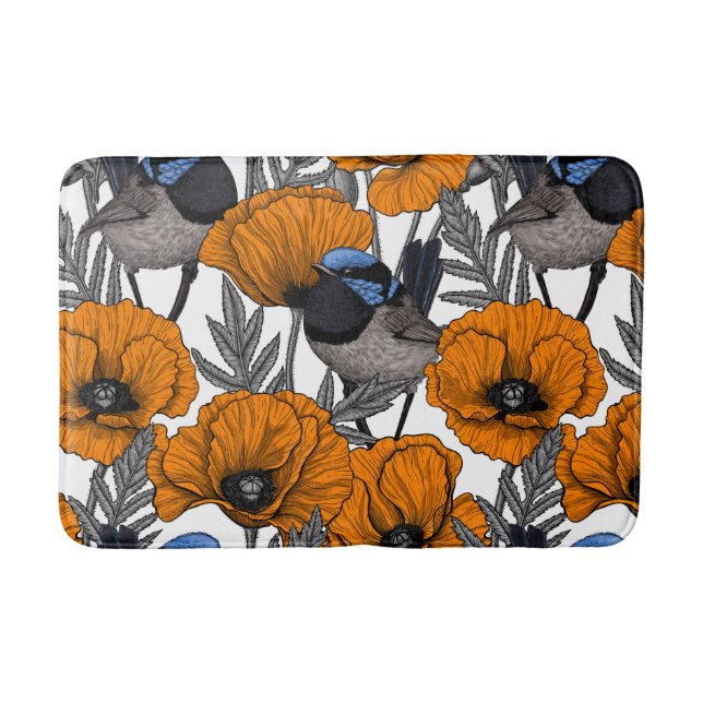 Mejerivat och orange vallmoblommor 2 badrumsmatta (Framsidan)