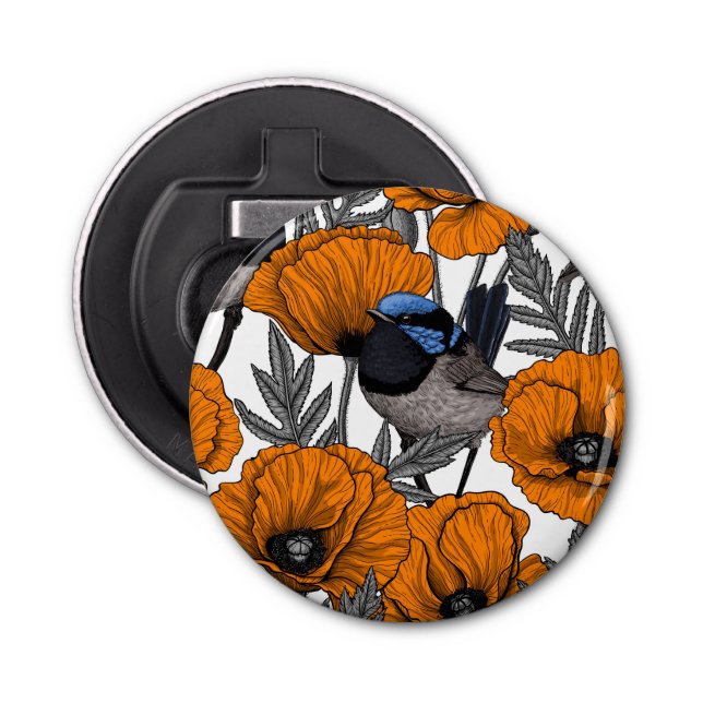 Mejerivat och orange vallmoblommor 2 flasköppnare (Framsidan)