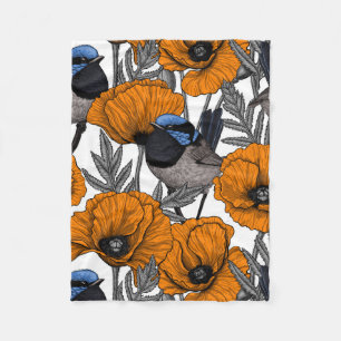 Mejerivat och orange vallmoblommor 2 fleecefilt