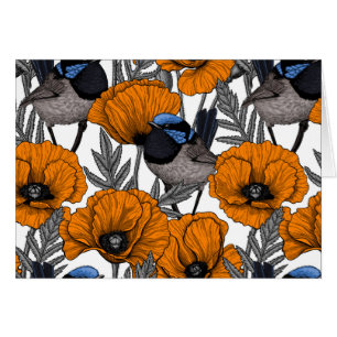 Mejerivat och orange vallmoblommor 2 hälsningskort