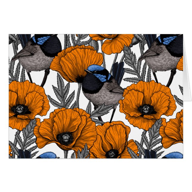 Mejerivat och orange vallmoblommor 2 hälsningskort (Framsidan Horizontal)