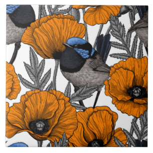 Mejerivat och orange vallmoblommor 2 kakelplatta