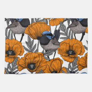 Mejerivat och orange vallmoblommor 2 kökshandduk