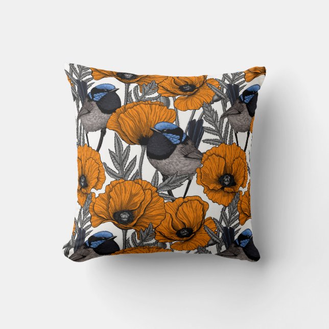 Mejerivat och orange vallmoblommor 2 kudde (Framsida)