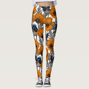 Mejerivat och orange vallmoblommor 2 leggings