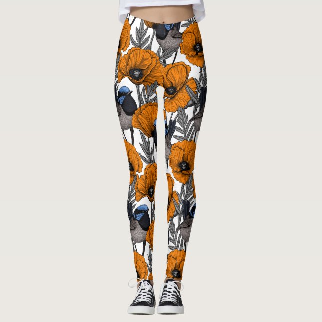 Mejerivat och orange vallmoblommor 2 leggings (Framsida)