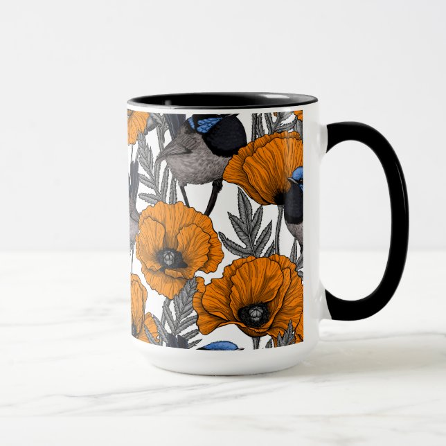 Mejerivat och orange vallmoblommor 2 mugg (Höger)