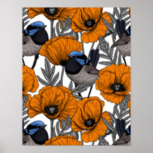Mejerivat och orange vallmoblommor 2 poster
