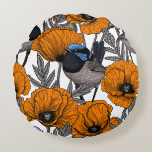 Mejerivat och orange vallmoblommor 2 rund kudde