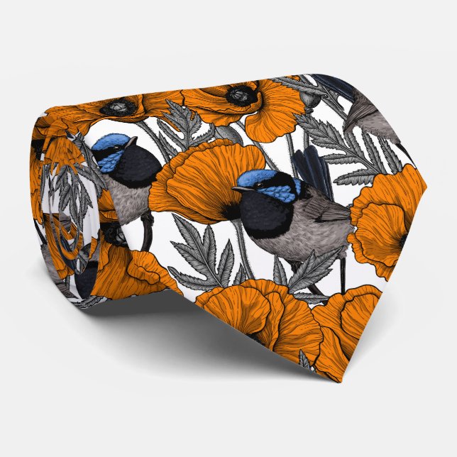Mejerivat och orange vallmoblommor 2 slips (Rullad)