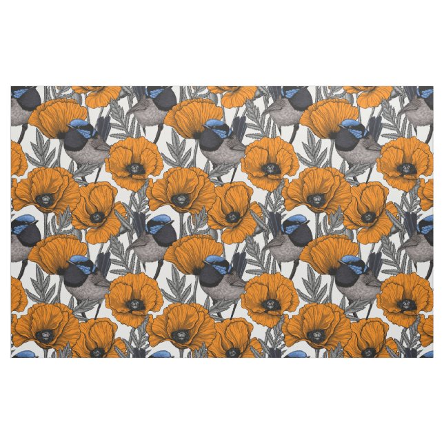 Mejerivat och orange vallmoblommor 2 tyg (Fat Quarter)