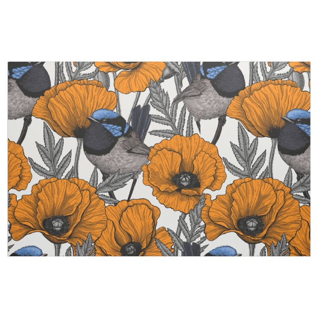 Mejerivat och orange vallmoblommor 2 tyg (Fat Quarter)