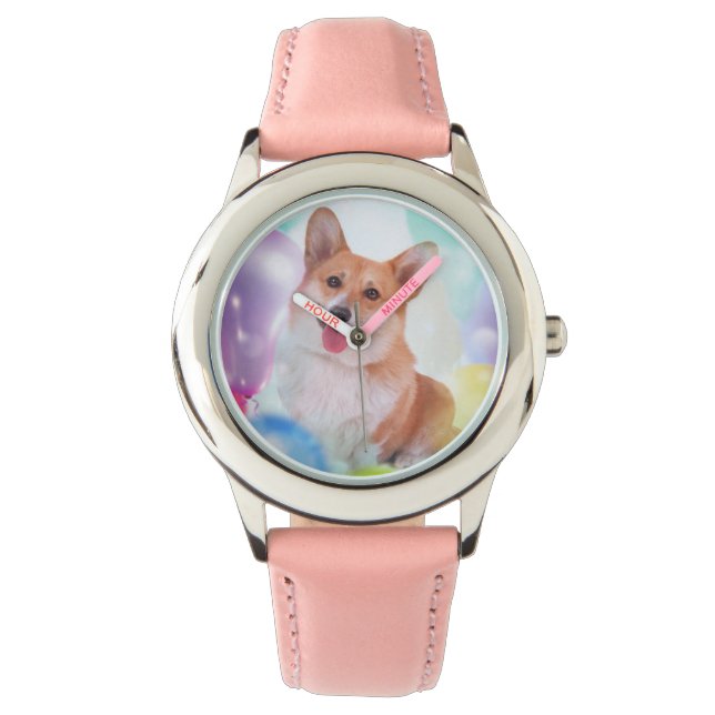 Mejla Corgi med ballonger Armbandsur (Framsida)