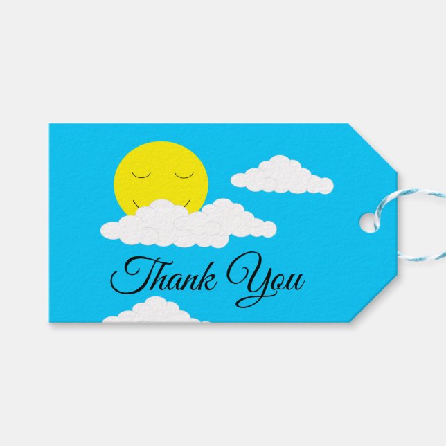 Mejla Sol med Puffy Clouds Presentetikett (Framsidan (Horisontell))
