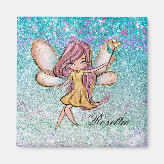 Mejsterdamm av Guld Lila Blue Glitter Gnistra Fair Magnet (Framsidan)