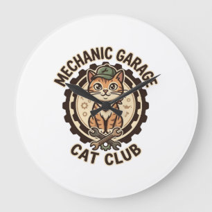 Mekaniker Garage Katt POD Vector Art - Mekaniker G Stor Klocka