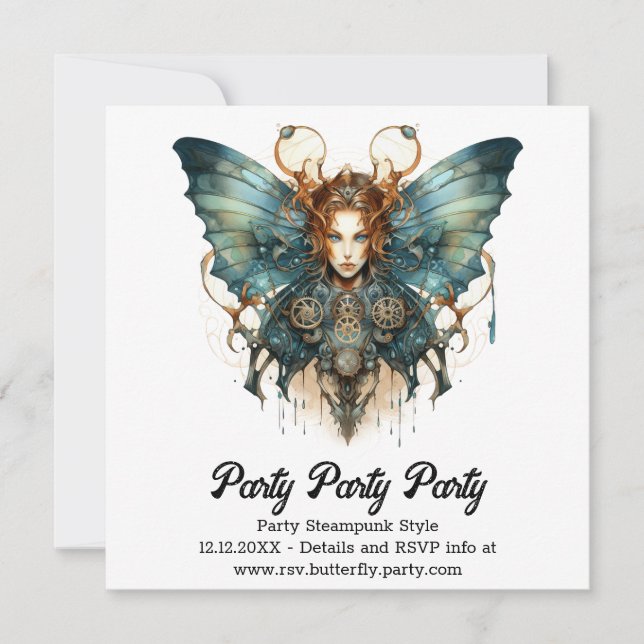 Mekaniker Hårstråna Fjäril Steampunk Bröllop  Meddelande (Framsida)