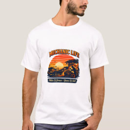 Mekaniker Liv Retro Solnedgång Mil Av Smörja T-Shi T Shirt