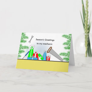 Mekaniker Retro presenter för jul, verktyg Helgkort
