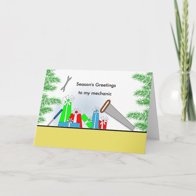 Mekaniker Retro presenter för jul, verktyg Helgkort (Framsida)