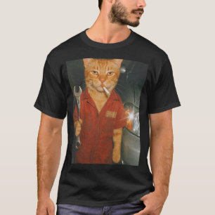 Mekaniker Rökande Katt Meme T Shirt
