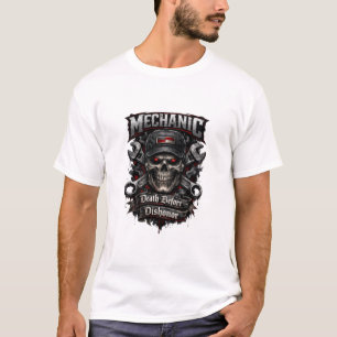 Mekaniker Skalle Död Före Vanära Mörk T-shirt