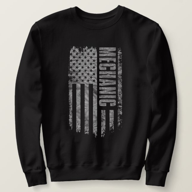 Mekaniker USA Flagga Distressed design Lång Ärmad Tröja (Design framsida)