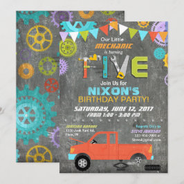 Mekaniker Växlar Verktyg Svarta Tavlan Födelsedag Inbjudningar