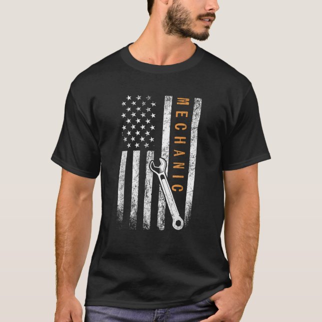 Mekanisk amerikansk Flagga T Shirt (Framsida)