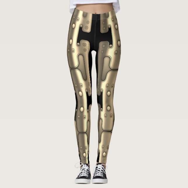 Mekanisk android Metallic Golden Robot Leggings (Framsida)