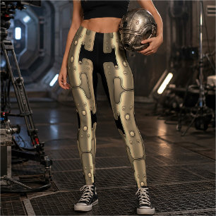 Mekanisk Android Metallisk Guld Robot Leggings