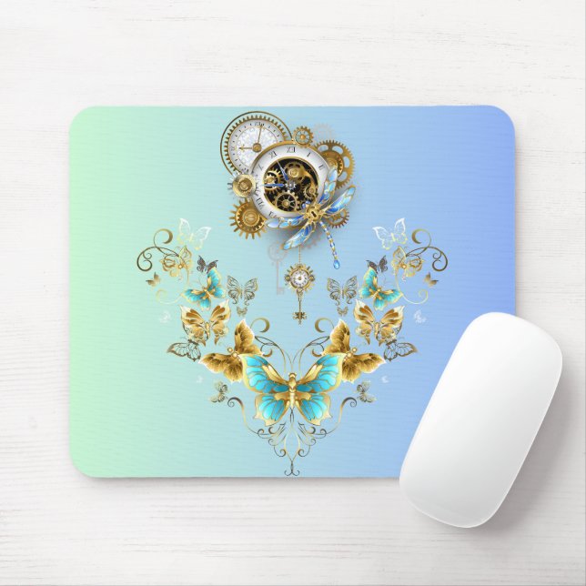 Mekanisk betjänhet - Teal Steampunk Art Musmatta (Med mus)