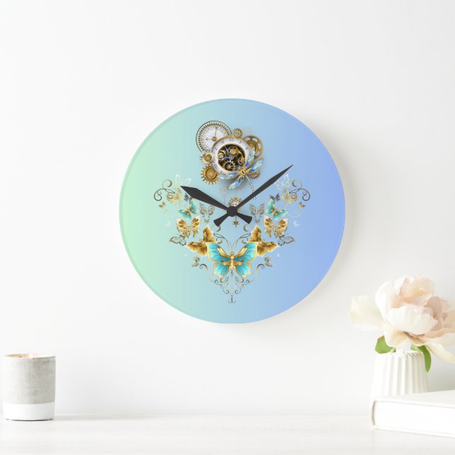 Mekanisk betjänhet: Teal Steampunk Elegance Stor Klocka (Hem)