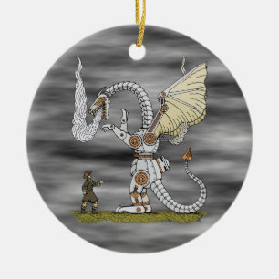 Mekanisk dragon julgransprydnad keramik