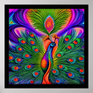 Mekanisk, fantasy, flerfärgad peacock poster